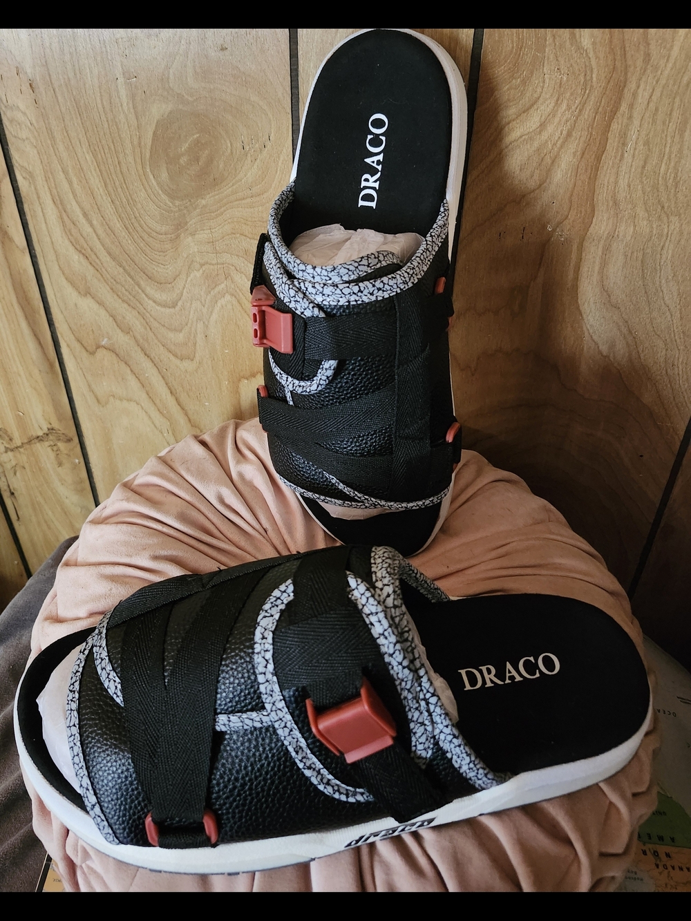 DRACO Men’s Black Slide Sandals with Red Accent